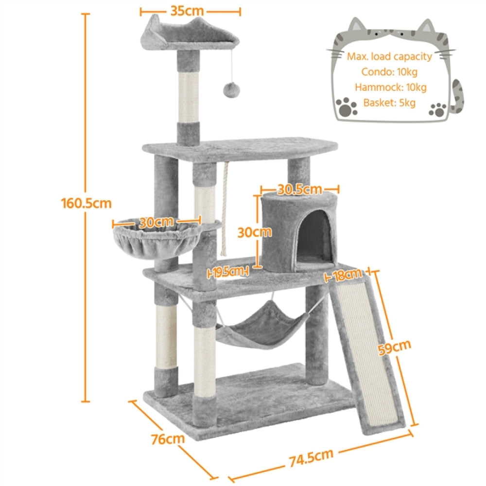 Deluxe Multi Level Cat Tree Condo with Basket & Hammock