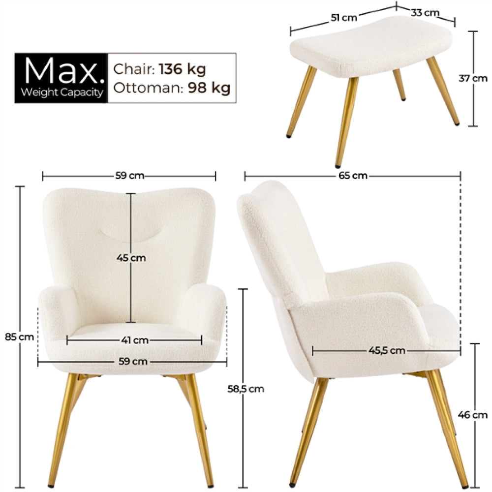 Boucle Accent Chair and Ottoman