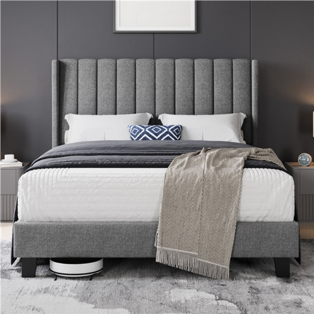 Queen Upholstered Bed Frame with Channel Tufted Headboard