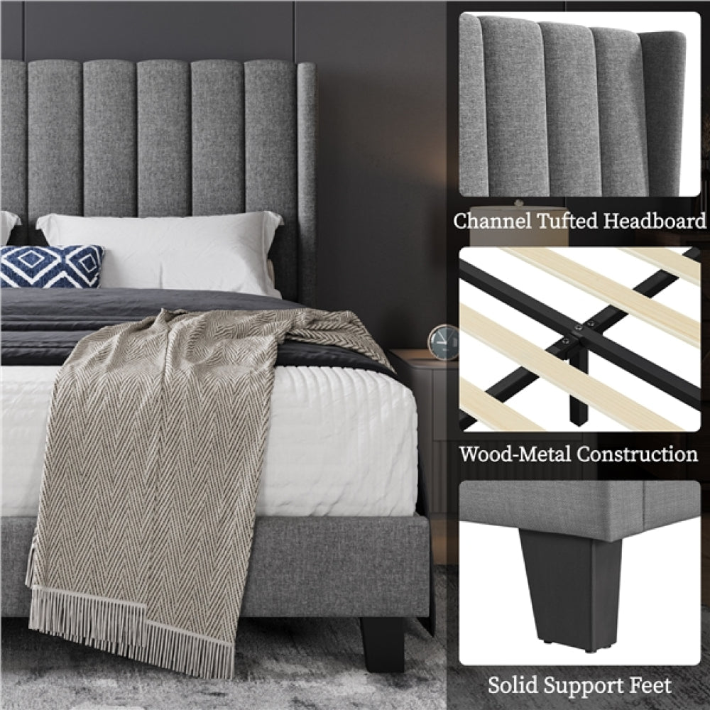 Queen Upholstered Bed Frame with Channel Tufted Headboard
