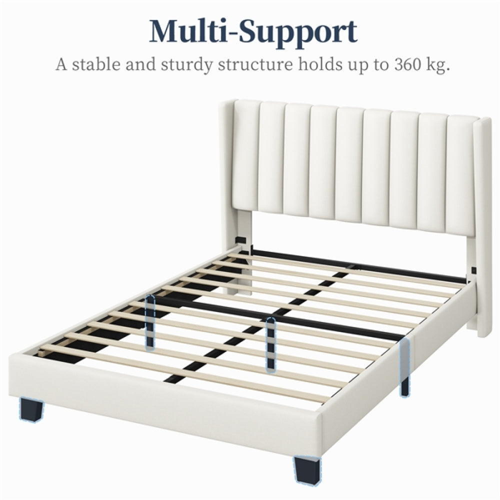 135 cm W x 190 cm L Upholstered Bed Frame With Base & Wing Side