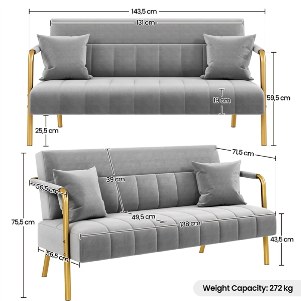Upholstered Sofa Couch with Gold-tone Metal Arms and Legs