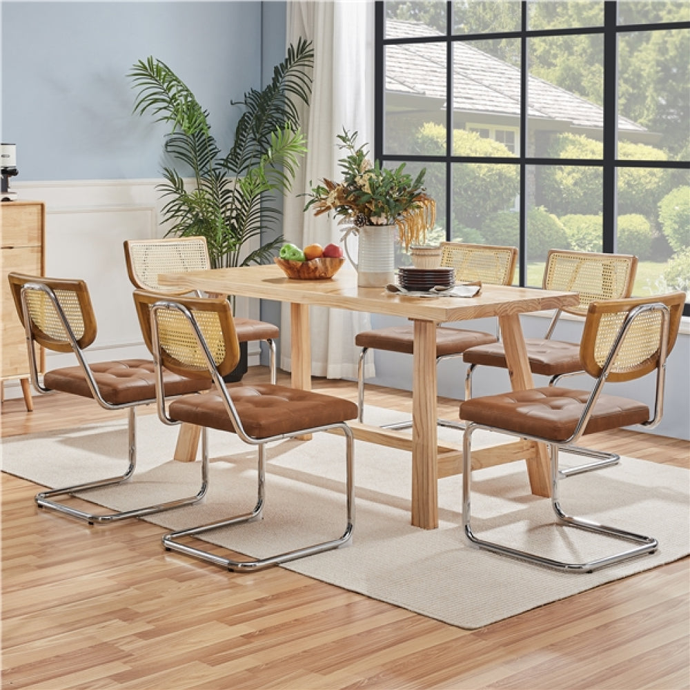 6PCS Mid-Century Modern Dining Chairs with Mesh Rattan Back