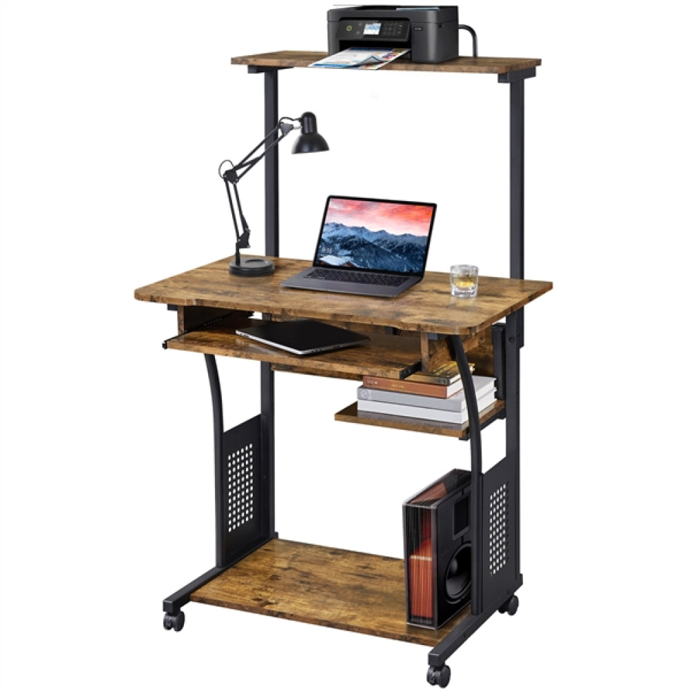 3-Tier Rolling Computer Desk  Study Table with Printer Shelf