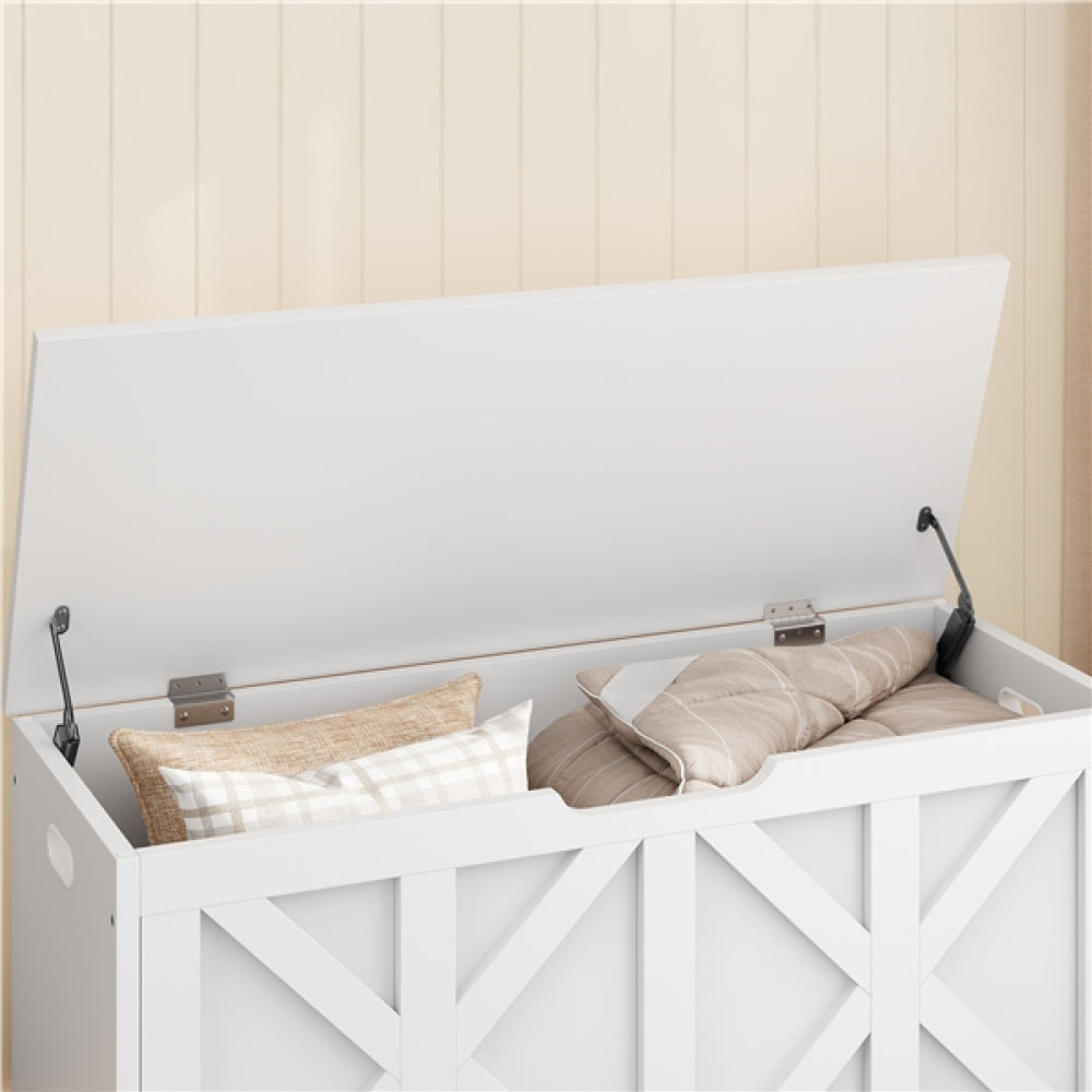 132L Rustic Farmhouse Style Storage Bench Spacious Wooden Storage Chest