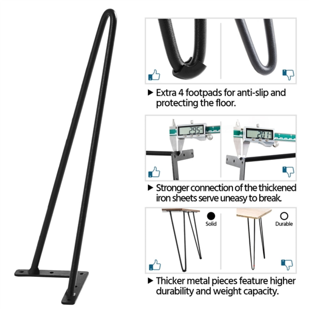 4PCS 16 Inch Solid Hairpin Coffee Table Legs 3-Rods
