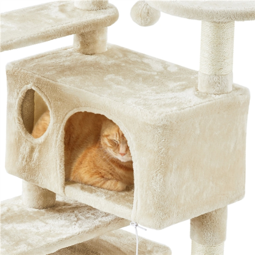 Cat Tree Condo Kitten Tree Tower w/ 2 Condos & Dangling Ball & Round Platform & Ladder