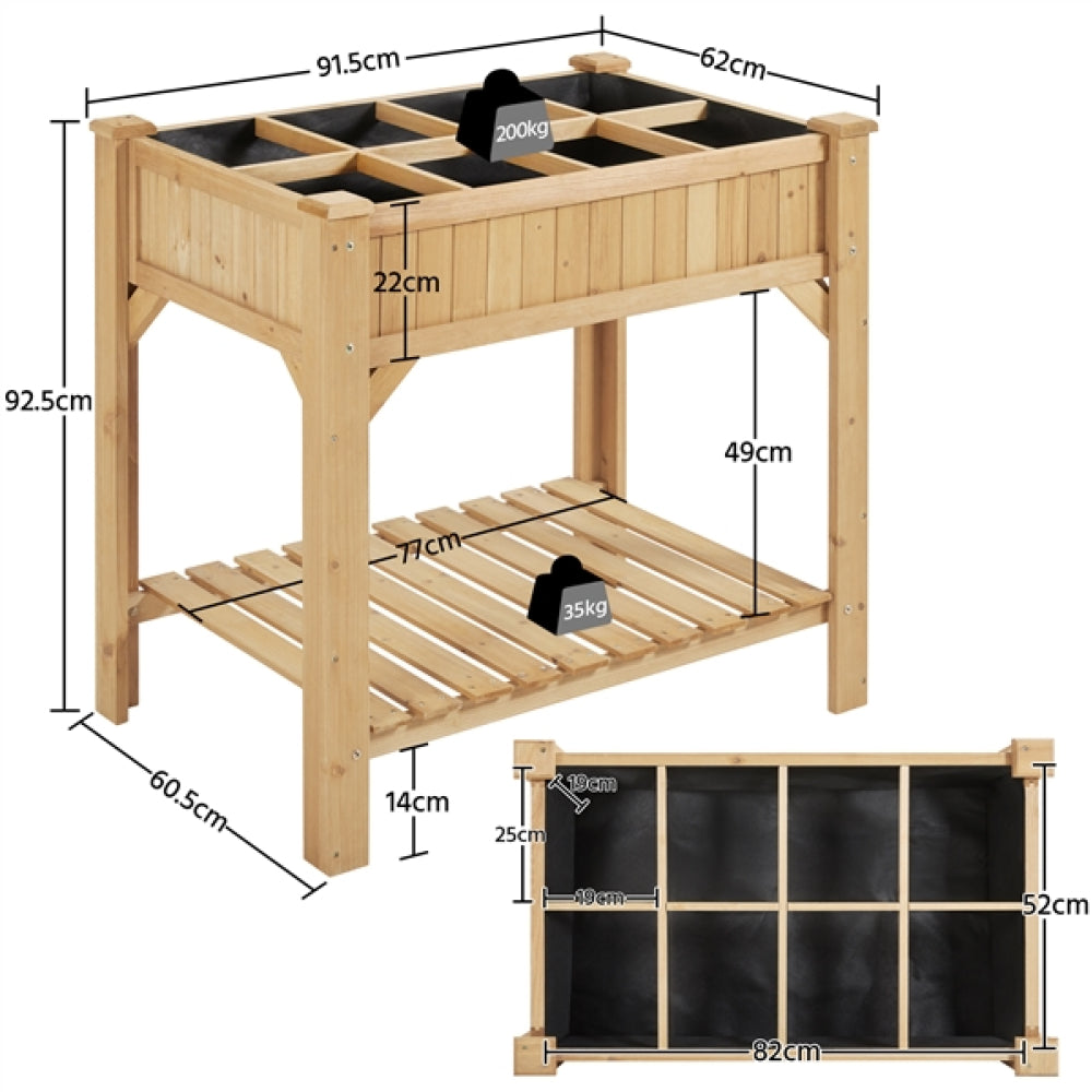 8-Pocket Wood Elevated Garden Planter with Fabric Liner
