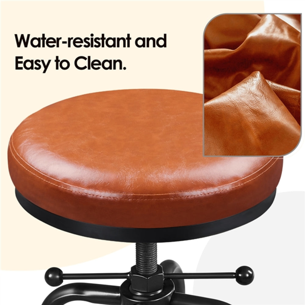 Vintage Industrial Bar Stool Rustic Swivel Bar Stool Round Faux Leather Metal Stool