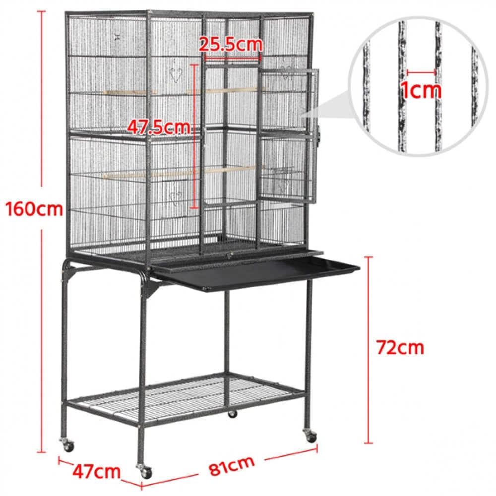 63’’H Large Parrot Cage w/ Stand Rolling Metal Pet Cage
