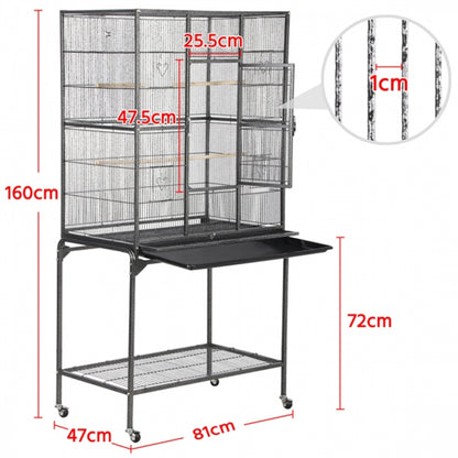 63’’H Large Parrot Cage w/ Stand Rolling Metal Pet Cage