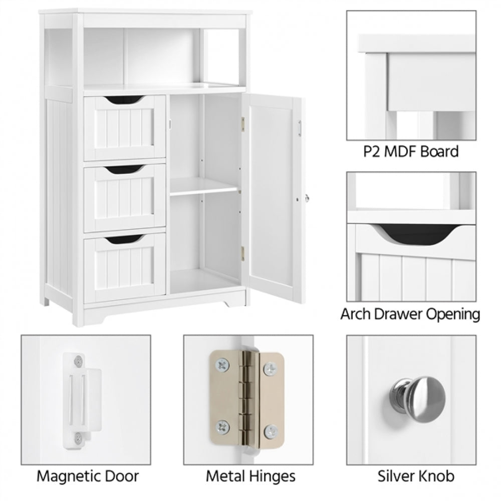 Bathroom Floor Cabinet MDF Wooden Storage Organizer w/ Drawers