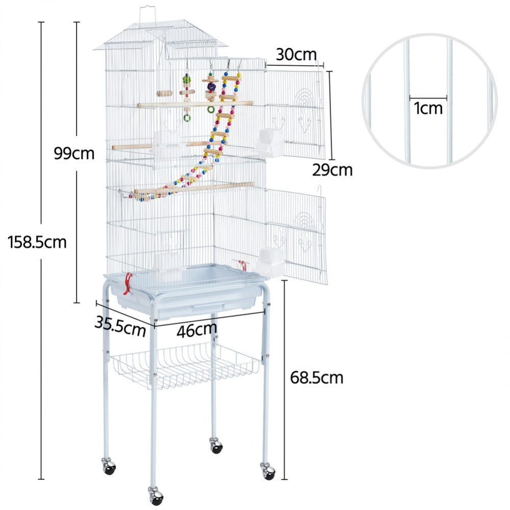 Rolling Metal Bird Cage with Detachable Stand Toys Included