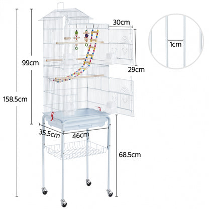 Rolling Metal Bird Cage with Detachable Stand Toys Included