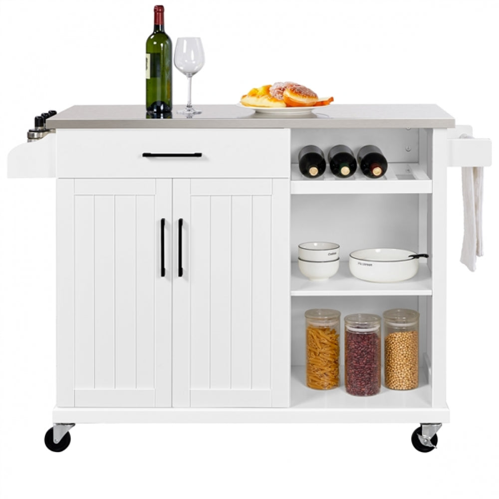Kitchen Trolley Kitchen Island Cart with Stainless Steel Top & Storage