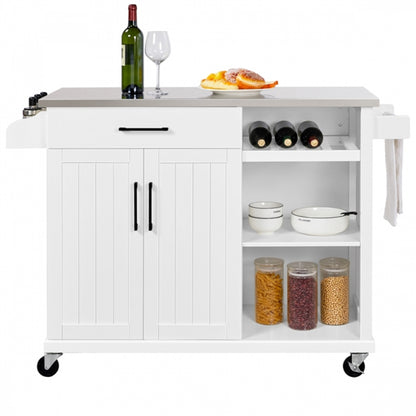 Kitchen Trolley Kitchen Island Cart with Stainless Steel Top & Storage