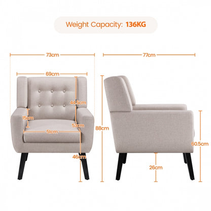 Button Tufted Armchair with Solid Wood Legs