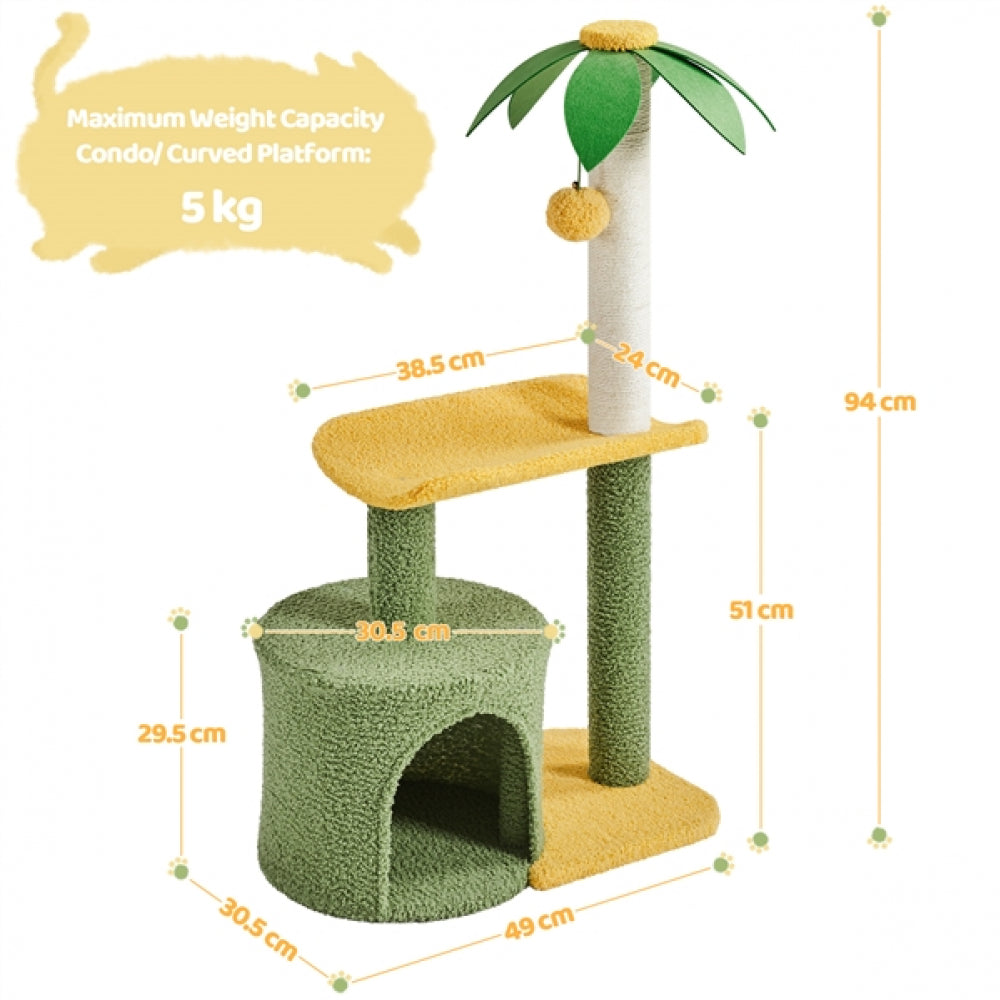 Coconut Palm Cat Tree Cat Scratching Post with Natural Sisal Rope