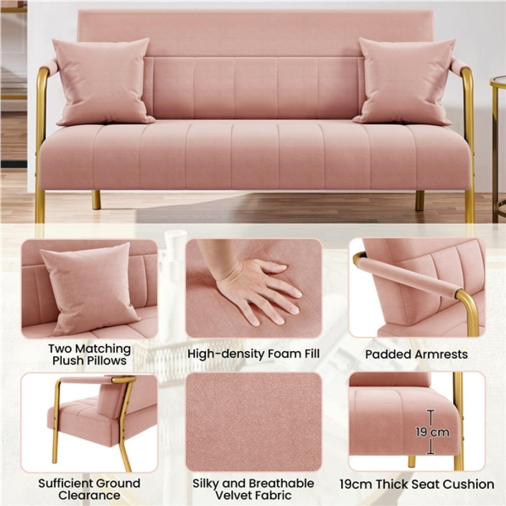 Upholstered Sofa Couch with Gold-tone Metal Arms and Legs