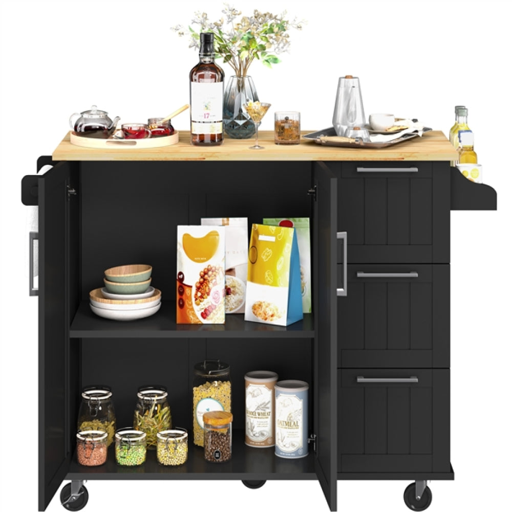 Kitchen Cart Kithen Trolley with Wood Top and Drop Leaf Breakfast Bar
