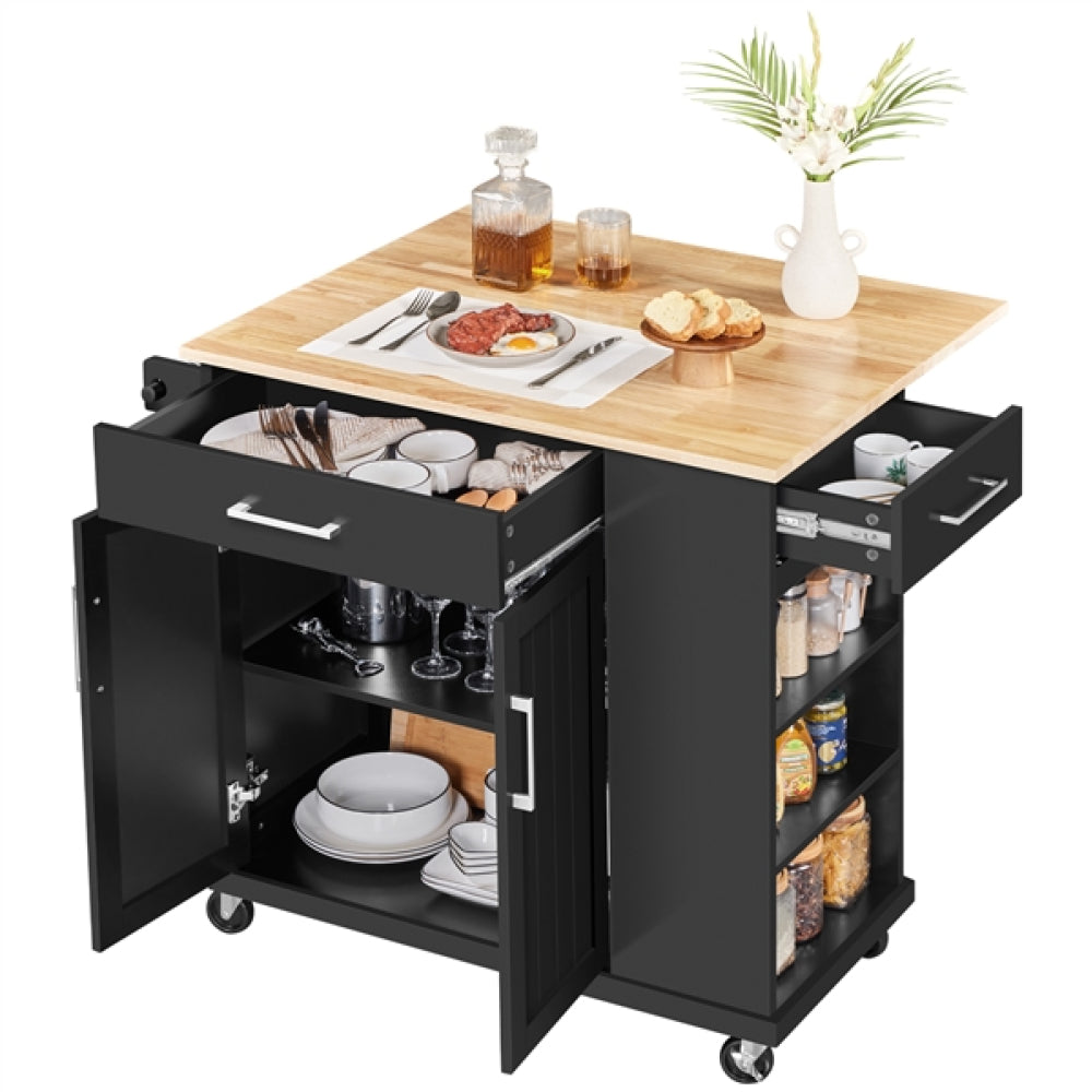 Kitchen Island Kitchen Trolley on Wheels with Drawers & Cabinet