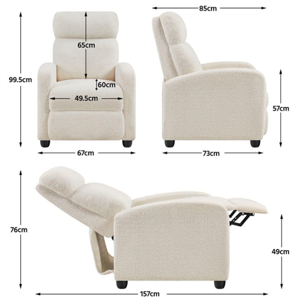 Upholstered  Recliner Boucle Recliner Sofa Adjustable Modern Single Reclining Chair