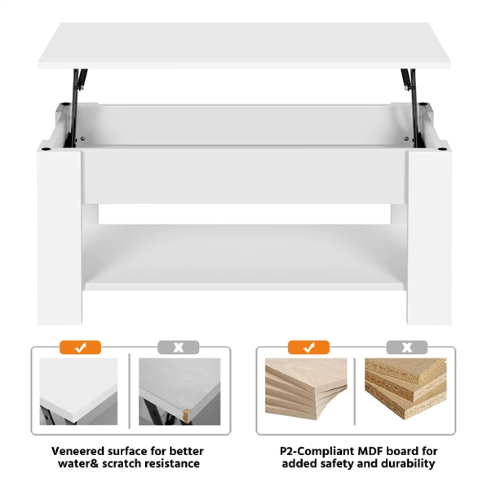 Space-saving Lift Top Coffee Table w/ Hidden Compartment & Open Shelf