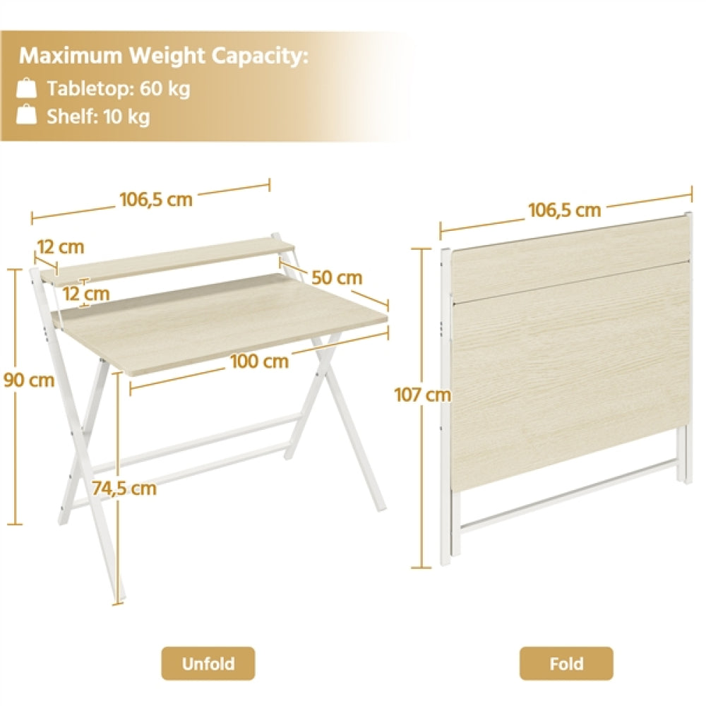 2-Tier Foldable Computer Desk w/ Monitor Shelf