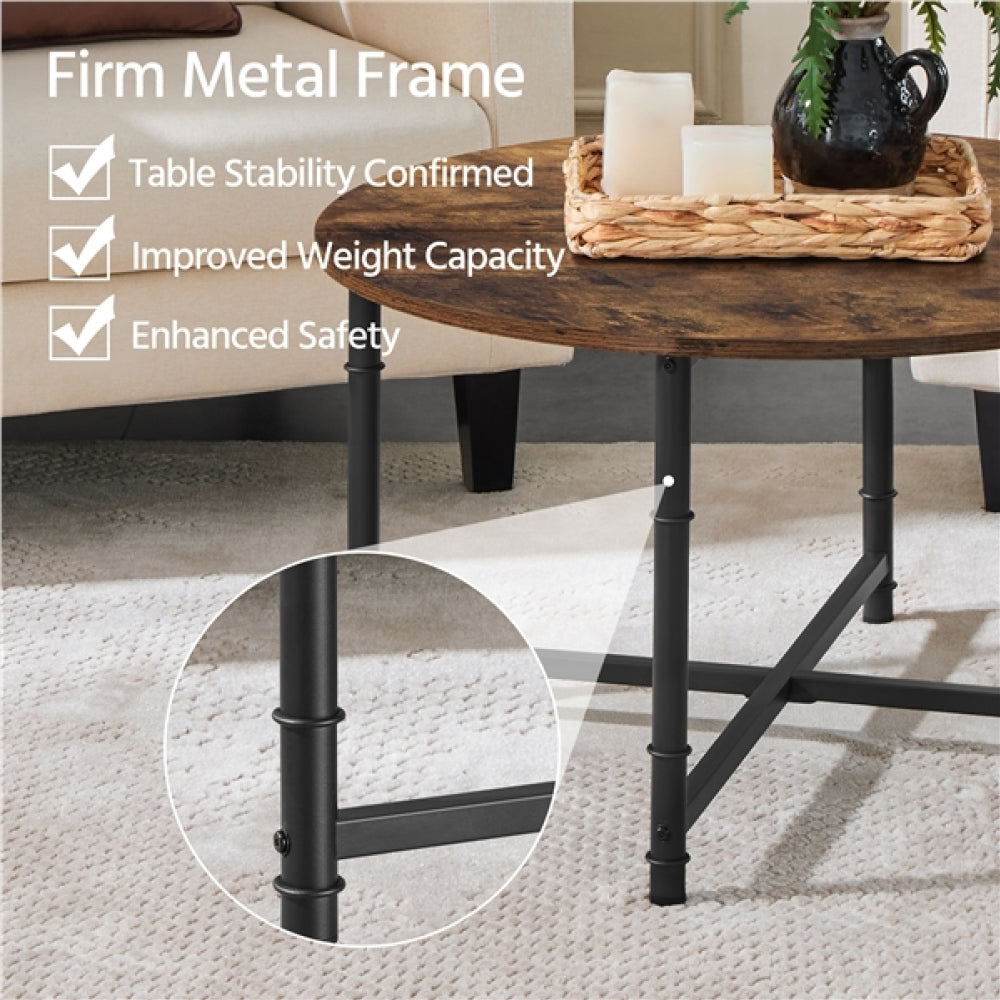 80cm Rustic Round Coffee Table Minimal Vintage Industrial Coffee Table