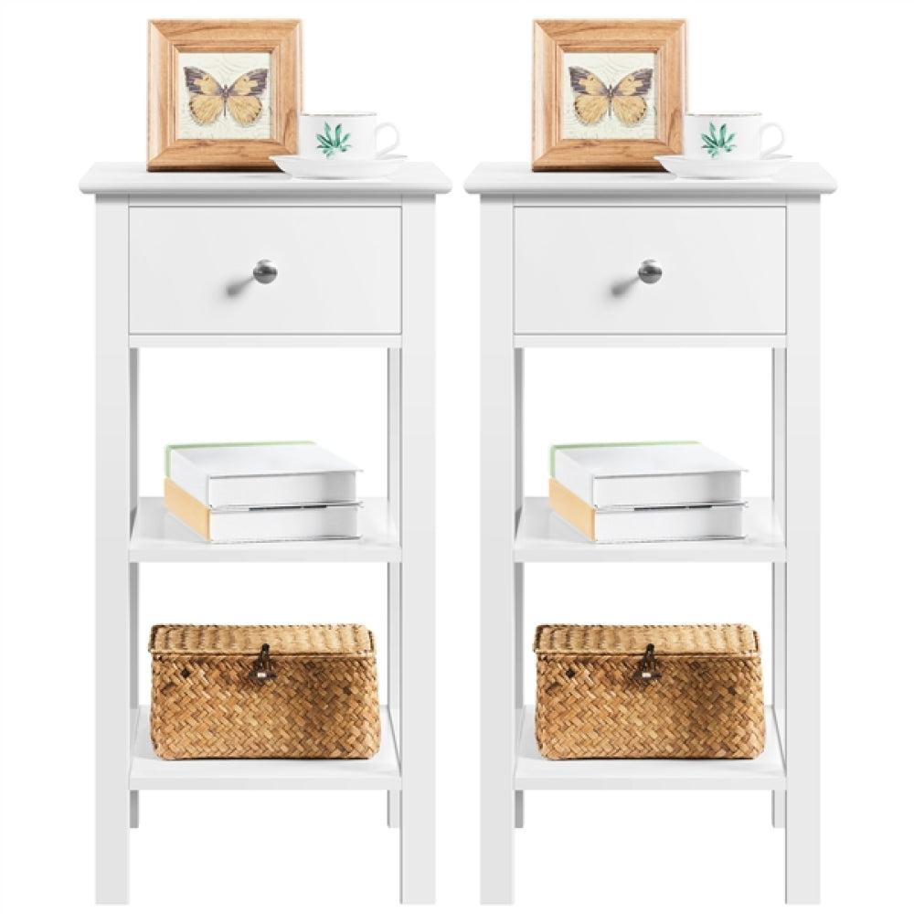 Narrow Bedside Table Nightstand with 1 Drawer 2 Shelves
