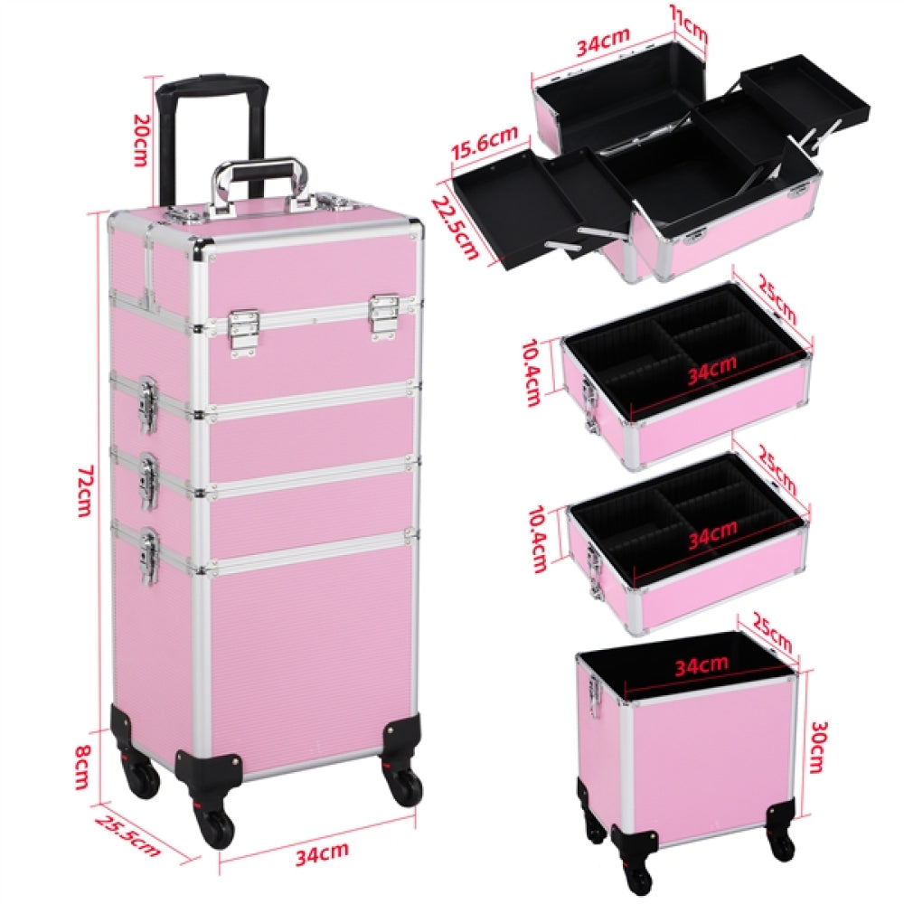 4-In-1 Aluminum Rolling Cosmetic Makeup Train Cases Trolley