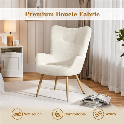 Boucle Fabric Armchair Accent Chair with Wood-tone Metal Legs