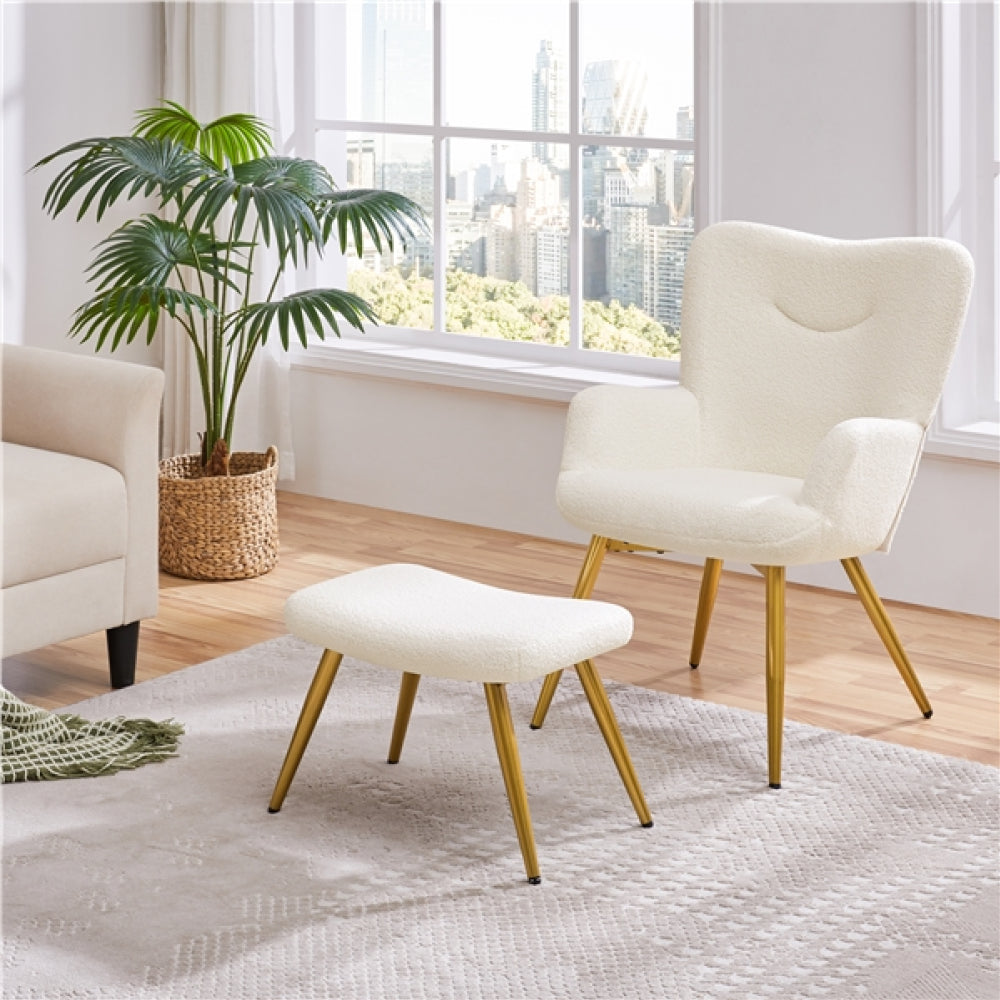 Boucle Accent Chair and Ottoman