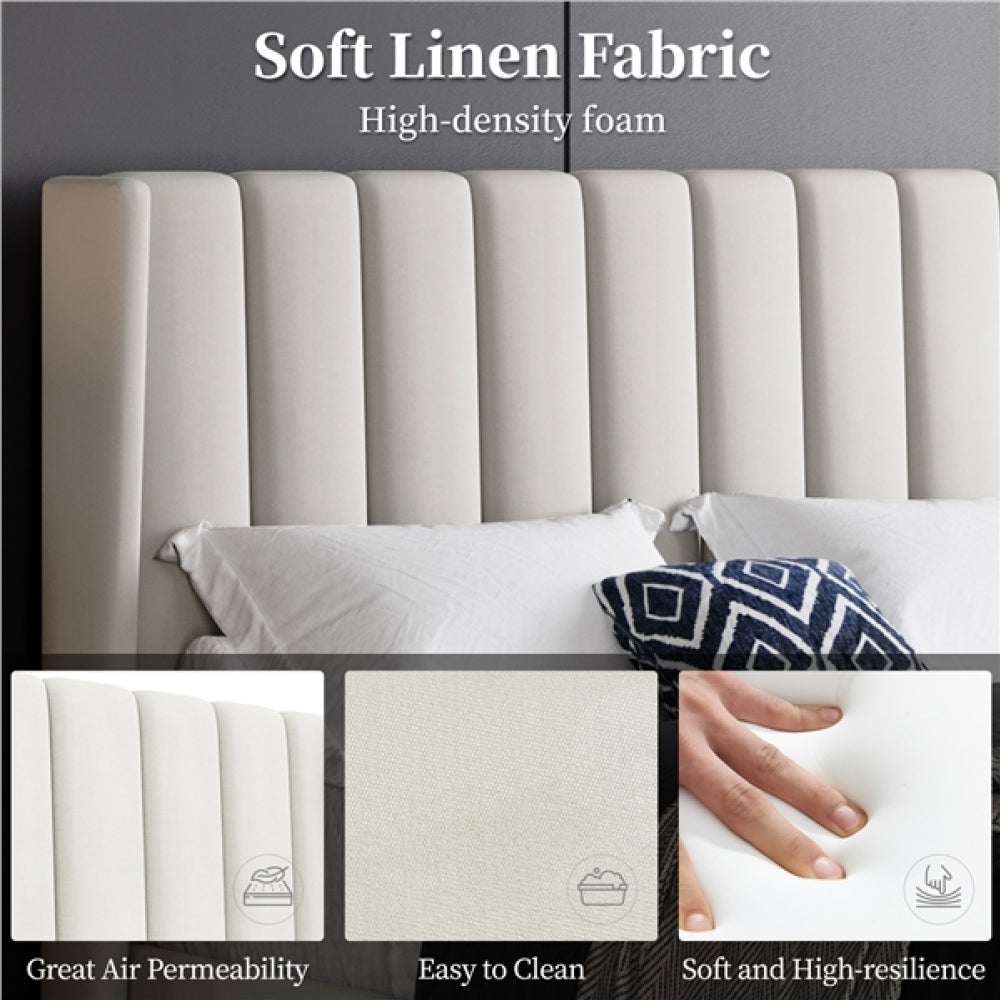 135 cm W x 190 cm L Upholstered Bed Frame With Base & Wing Side