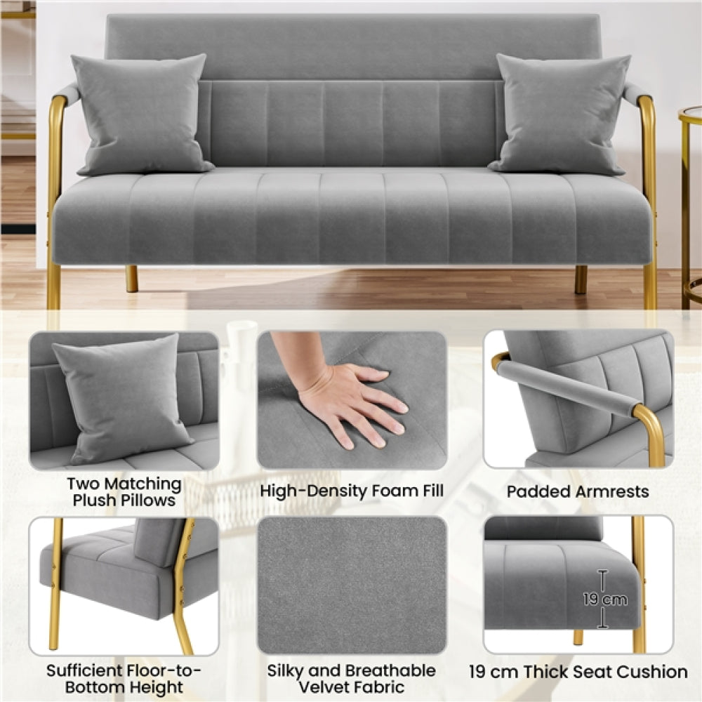 Upholstered Sofa Couch with Gold-tone Metal Arms and Legs