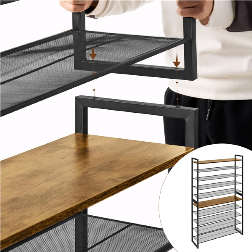 10-Tier Iron Shoe Rack Organizer Large 50-Pair Capacity Open Shoe Tower
