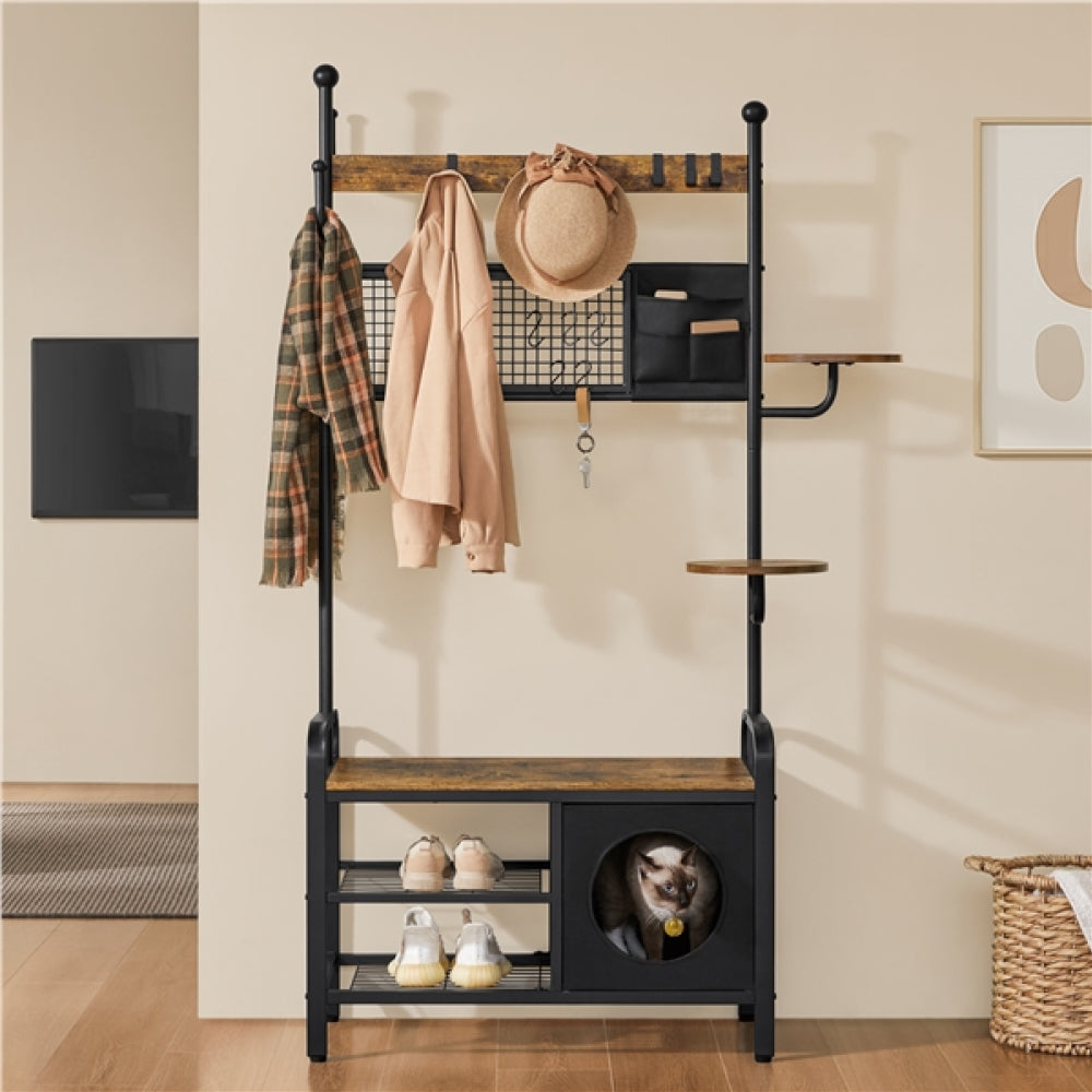 Hall Tree with Cat House Coat Rack Shoe Rack