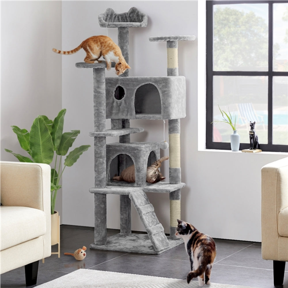 Cat Tree Condo Kitten Tree Tower w/ 2 Condos & 2 Dangling Balls & 3 Scratching Posts