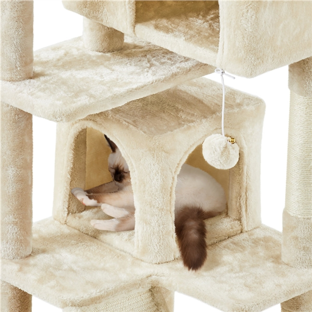 Cat Tree Condo Kitten Tree Tower w/ 2 Condos & Dangling Ball & Round Platform & Ladder