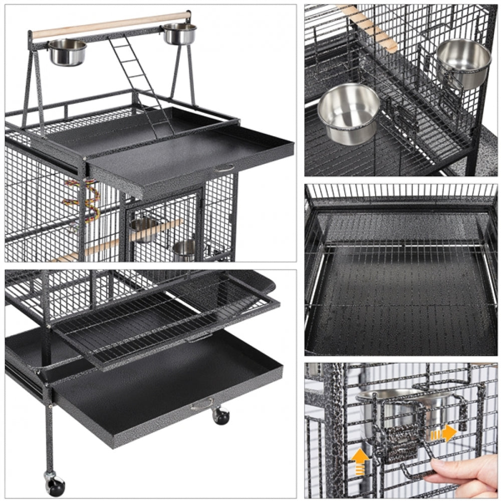 H68.5'' Play Top Parrot Cage Metal Rolling Bird Cage