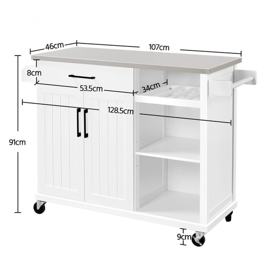 Kitchen Trolley Kitchen Island Cart with Stainless Steel Top & Storage