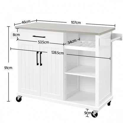 Kitchen Trolley Kitchen Island Cart with Stainless Steel Top & Storage