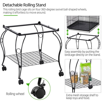 Open Top Metal Bird Cage Rolling Parrot Cage