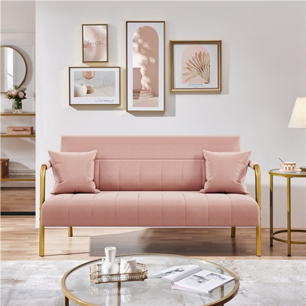Upholstered Sofa Couch with Gold-tone Metal Arms and Legs