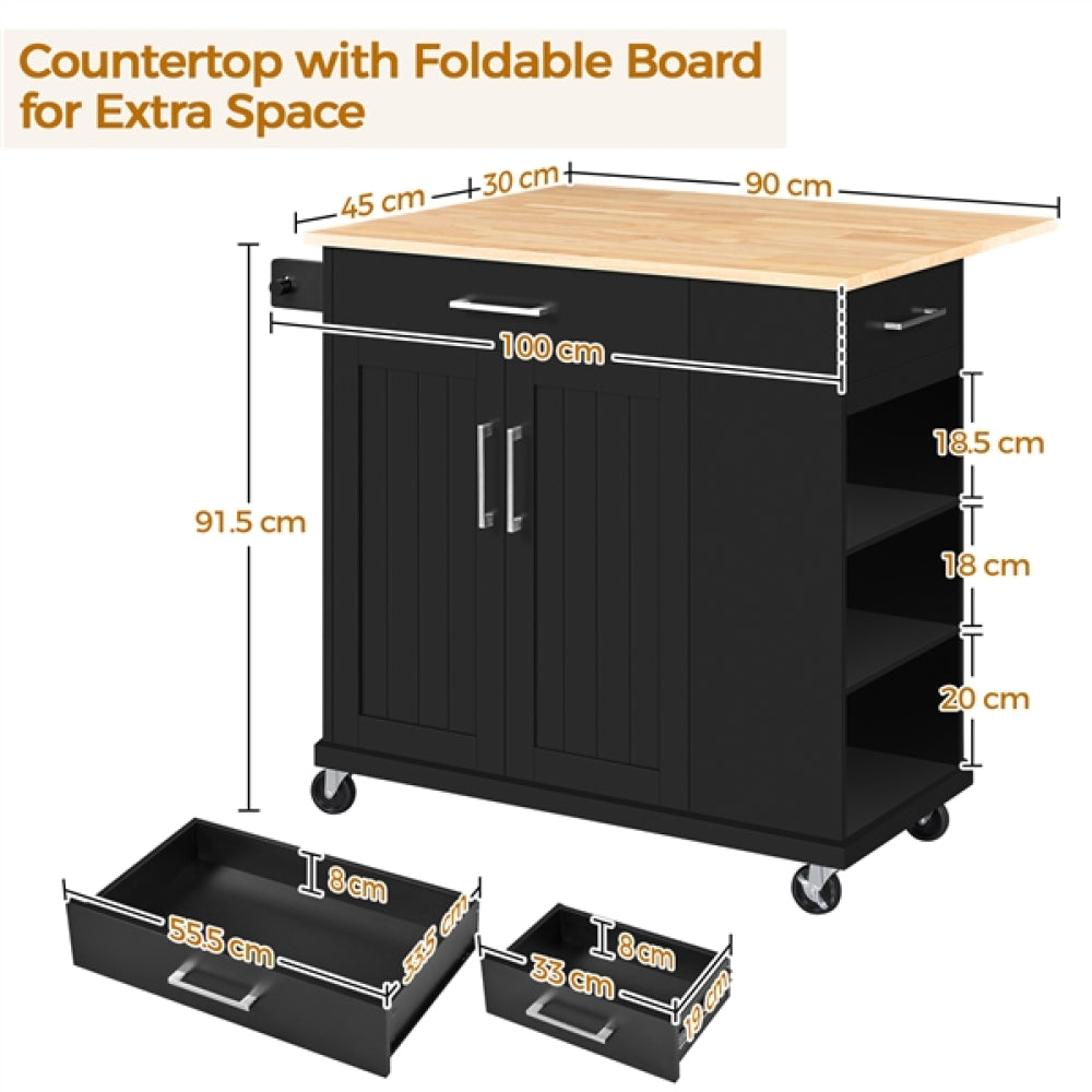 Kitchen Island Kitchen Trolley on Wheels with Drawers & Cabinet