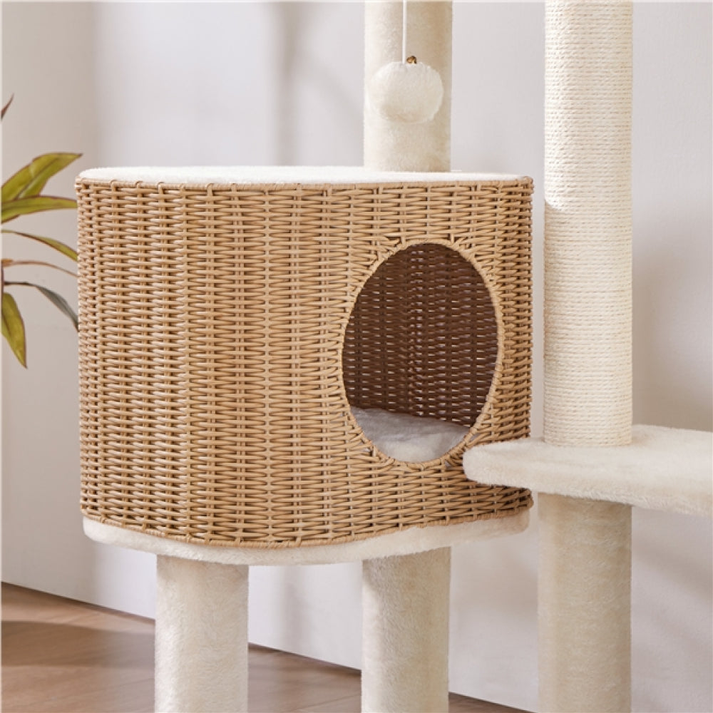 36″ Tall Rattan Cat Tree Cat House Cat Tower
