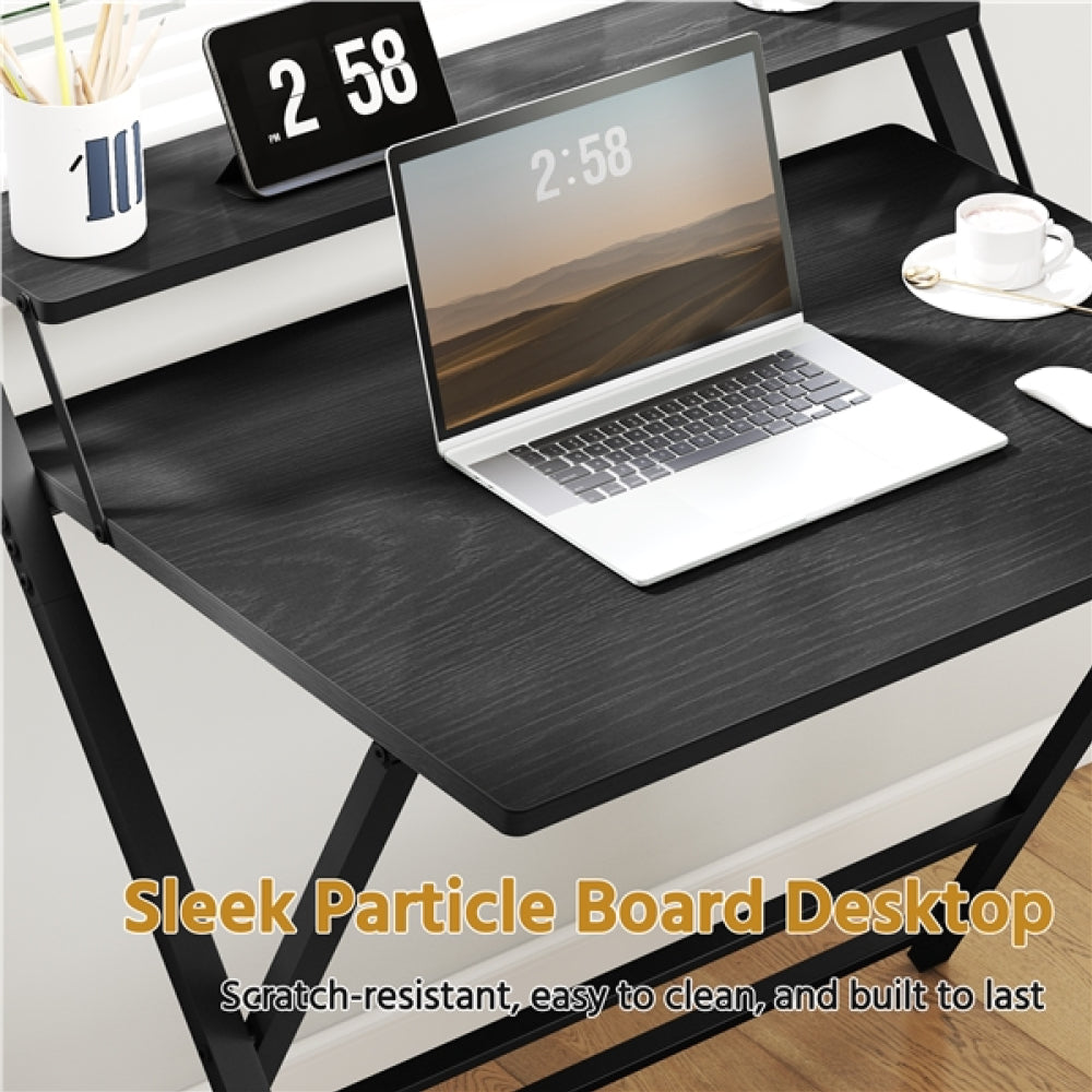 2-Tier Foldable Computer Desk w/ Monitor Shelf