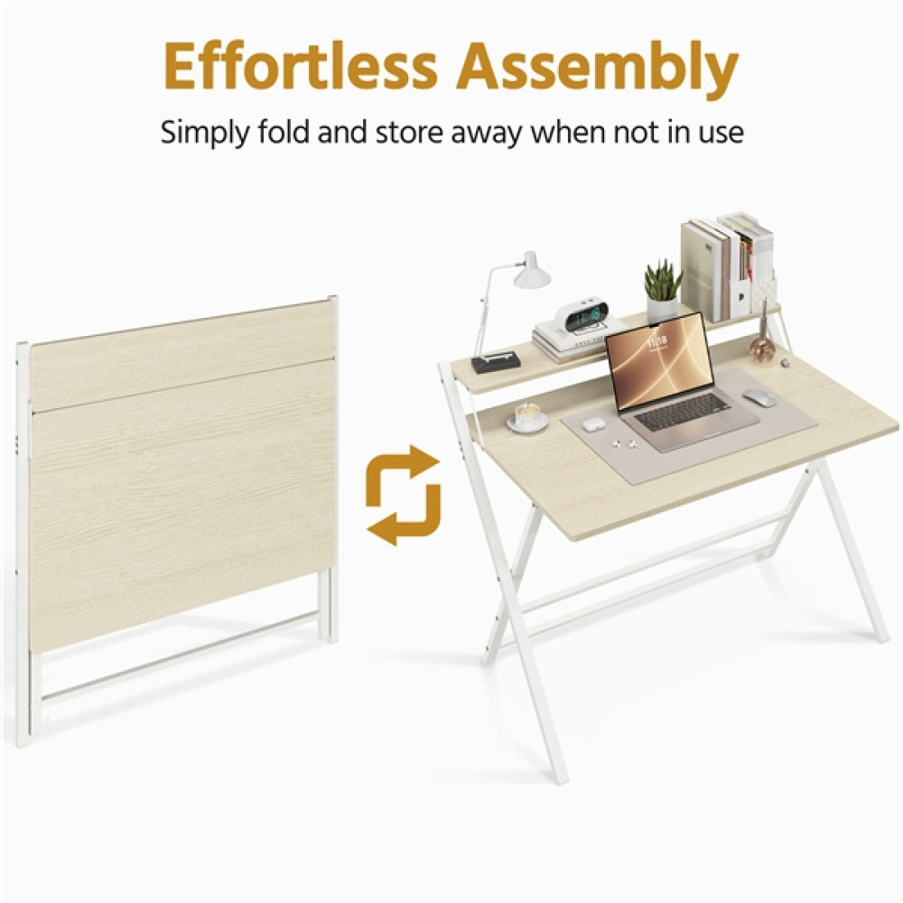 2-Tier Foldable Computer Desk w/ Monitor Shelf