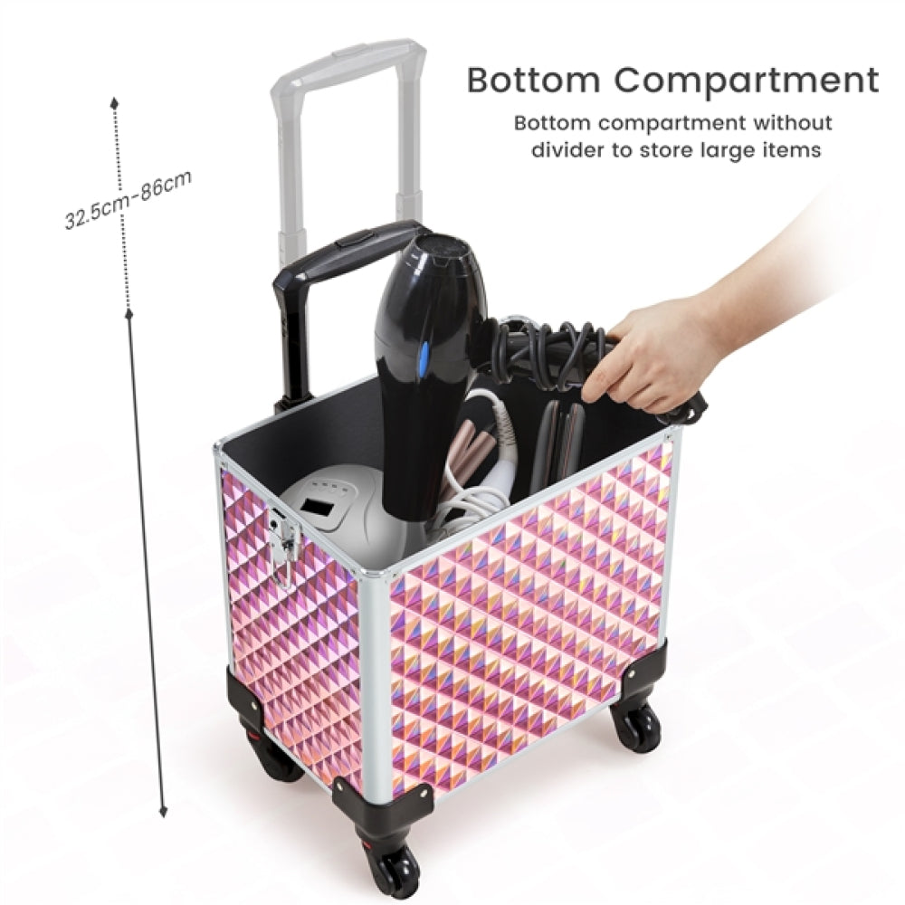3-in-1 Rolling Makeup Train Case Portable Cosmetic Trolley