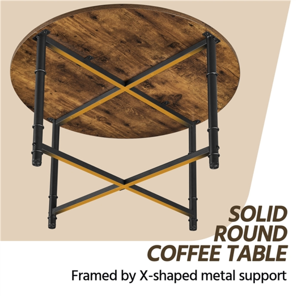 80cm Rustic Round Coffee Table Minimal Vintage Industrial Coffee Table